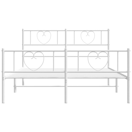 vidaXL Queen Metal Bed Frame with Headboard & Footboard, Sturdy Steel, White, No Mattress