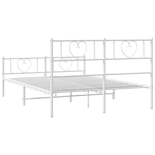 vidaXL Queen Metal Bed Frame with Headboard & Footboard, Sturdy Steel, White, No Mattress