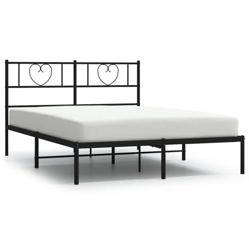 VIDAXL  Queen Metal Bed Frame With Headboard, Sturdy Steel, Black, No Mattress
