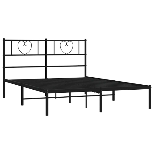 vidaXL Queen Metal Bed Frame with Headboard, Sturdy Steel, Black, No Mattress