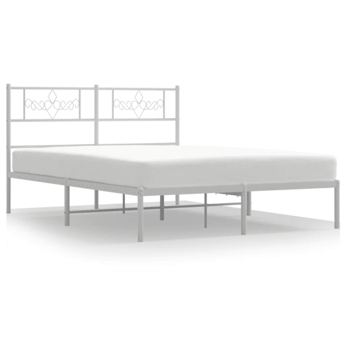 VIDAXL  12" Full Size Metal Bed Frame With Headboard No Mattress In White