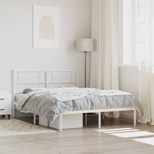 VIDAXL  Metal Bed Frame Without Mattress With Headboard White 150X200 Cm King Size