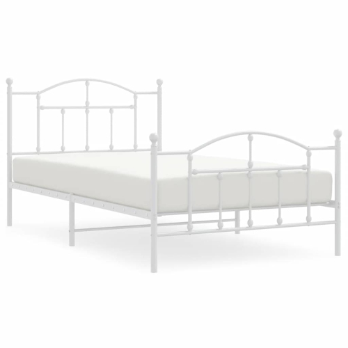 vidaXL White Twin XL Metal Bed Frame with Headboard & Slats, No Mattress, Easy Assembly