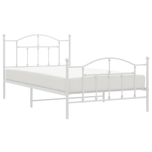 vidaXL White Twin XL Metal Bed Frame with Headboard & Slats, No Mattress, Easy Assembly