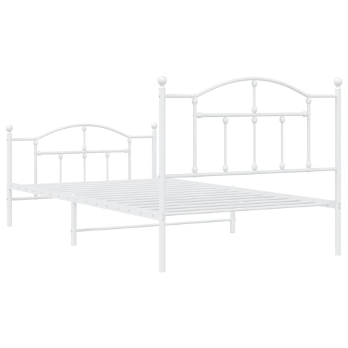 vidaXL White Twin XL Metal Bed Frame with Headboard & Slats, No Mattress, Easy Assembly