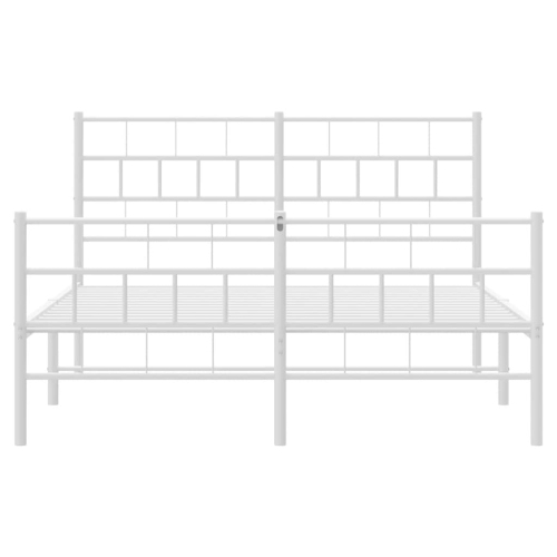 vidaXL White Metal Full Bed Frame with Headboard, Heavy-Duty, Under-Bed Storage, No Mattress