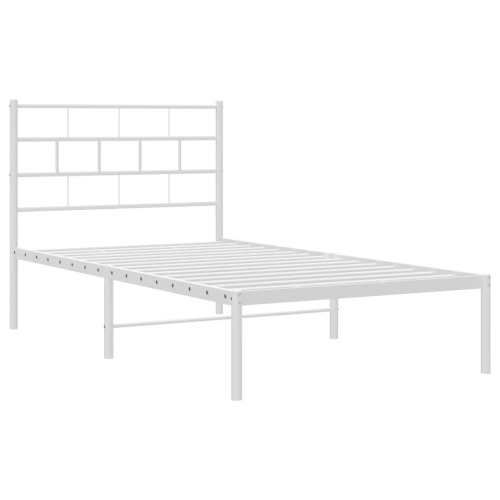 vidaXL White Metal Twin XL Bed Frame with Headboard, Heavy-Duty, Under-Bed Storage, No Mattress