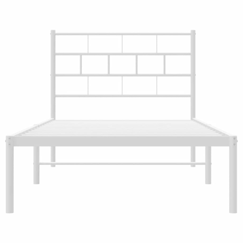 vidaXL White Metal Twin XL Bed Frame with Headboard, Heavy-Duty, Under-Bed Storage, No Mattress