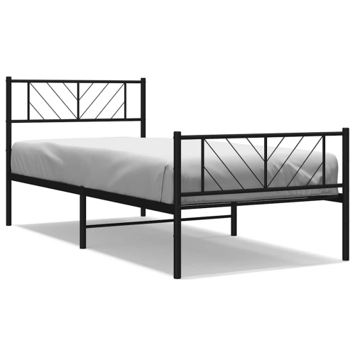 VIDAXL  Twin Metal Bed Frame With Headboard & Footboard, Sturdy Steel, Black, No Mattress
