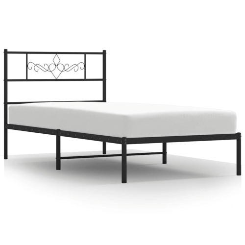 VIDAXL  12" Twin Xl Metal Bed Frame With Headboard No Mattress In Black