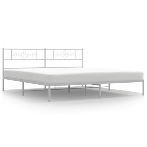 VIDAXL  12" California King Metal Bed Frame With Headboard No Mattress In White