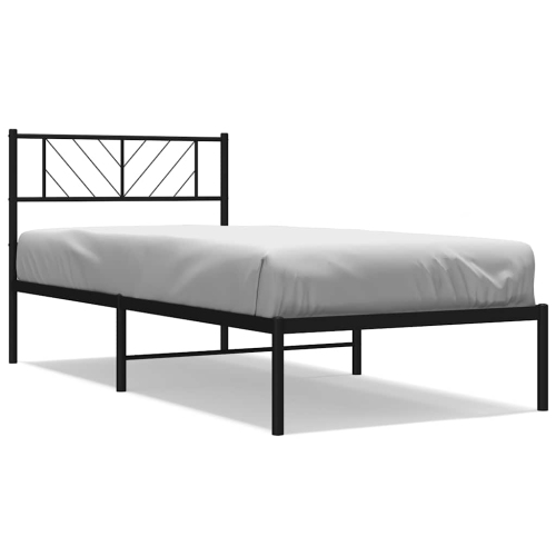 VIDAXL  Twin Xl Metal Bed Frame With Headboard, Sturdy Steel, Black, No Mattress