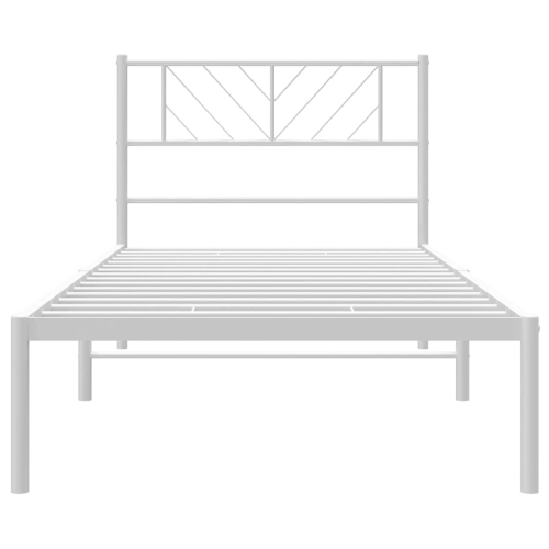 vidaXL Twin Metal Bed Frame with Headboard, Sturdy Steel, White, No Mattress