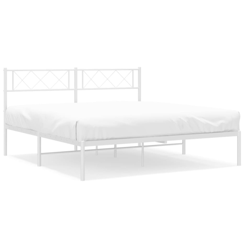 VIDAXL  Metal Bed Frame Without Mattress With Headboard White 135X190Cm