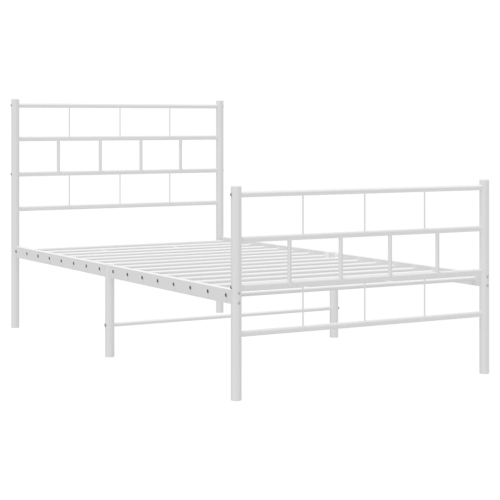 vidaXL White Metal Twin XL Bed Frame with Headboard, Heavy-Duty, Under-Bed Storage, No Mattress
