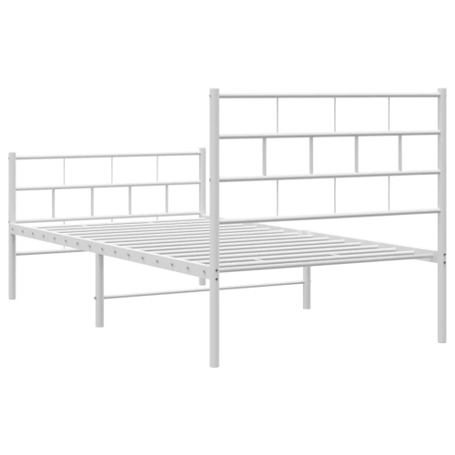 vidaXL White Metal Twin XL Bed Frame with Headboard, Heavy-Duty, Under-Bed Storage, No Mattress