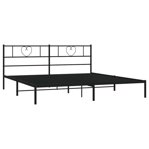 vidaXL California King Metal Bed Frame with Headboard, Sturdy Steel, Black, No Mattress