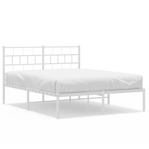 VIDAXL  Metal Full Bed Frame With Headboard, Heavy-Duty, Under-Bed Storage, No Mattress In White