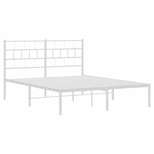 vidaXL White Metal Full Bed Frame with Headboard, Heavy-Duty, Under-Bed Storage, No Mattress