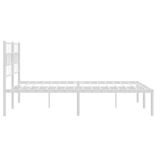 vidaXL White Metal Full Bed Frame with Headboard, Heavy-Duty, Under-Bed Storage, No Mattress