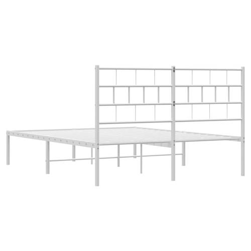 vidaXL White Metal Full Bed Frame with Headboard, Heavy-Duty, Under-Bed Storage, No Mattress