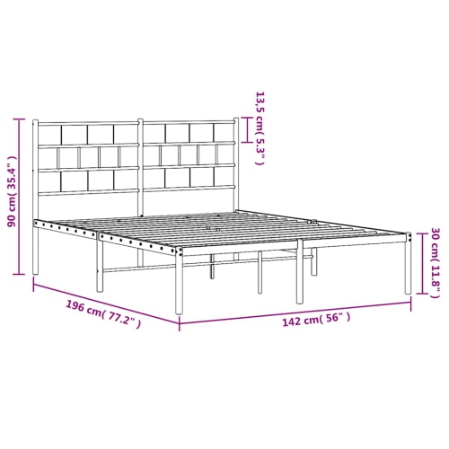 vidaXL White Metal Full Bed Frame with Headboard, Heavy-Duty, Under-Bed Storage, No Mattress
