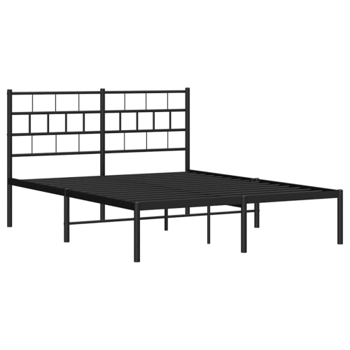 vidaXL Black Metal Full Bed Frame with Headboard, Heavy-Duty, Under-Bed Storage, No Mattress