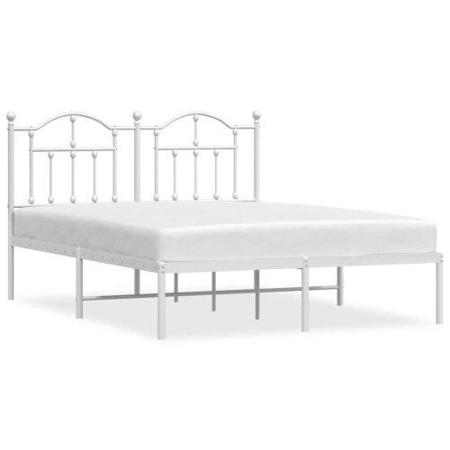 VIDAXL  Full Metal Bed Frame With Headboard & Slats, No Mattress, Easy Assembly In White