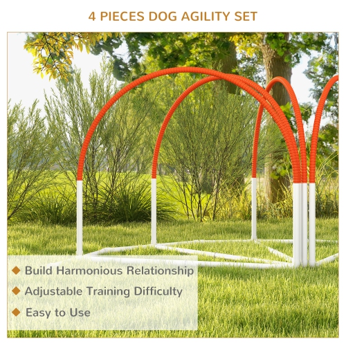 PawHut 4 Pieces Dog Agility Training Equipment with Weave Poles, Training Starter Kit, Dog Obstacle Course, Pet Outdoor Games with Carry Bag, Orange