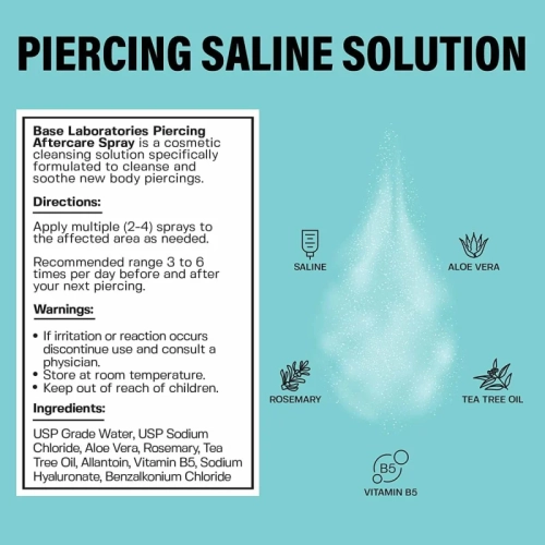 Base Labs Piercing Aftercare Spray 4oz - Cleanses, Sterilizes & Soothes - Saline Solution