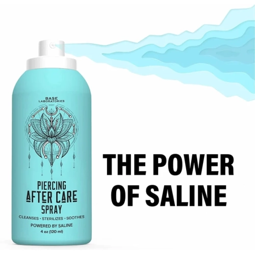 Base Labs Piercing Aftercare Spray 4oz - Cleanses, Sterilizes & Soothes - Saline Solution