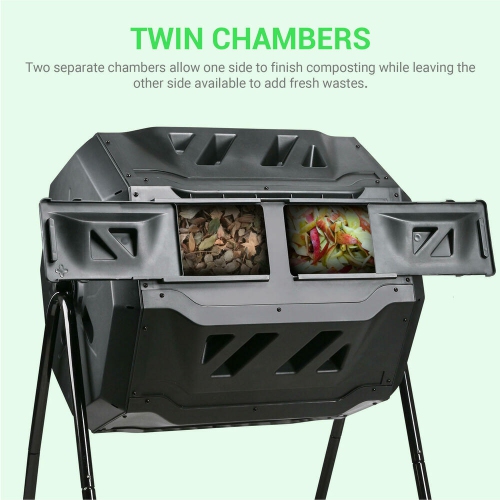 43 Gallon Tumbling Composter Dual Rotating Batch Compost Bin for Outdoor Garden