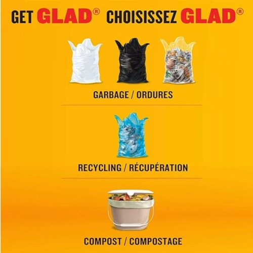 Glad White Garbage Bags - Small 25 Litres - Febreze Fresh Clean Scent - 100 Trash Bags - Made in Canada of Global Components