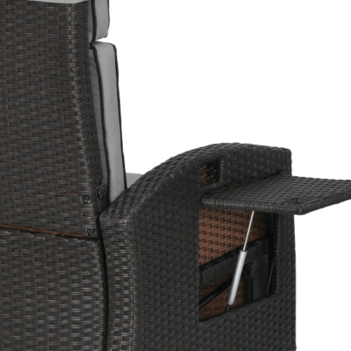 Outsunny Outdoor Recliner Chair with Cushion, PE Wicker Reclining Patio Lounge Chair with Adjustable Footrest, Armrests, Side Tray, for Balcony,
