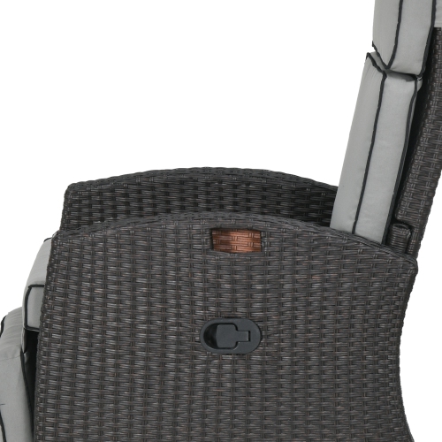 Outsunny Outdoor Recliner Chair with Cushion, PE Wicker Reclining Patio Lounge Chair with Adjustable Footrest, Armrests, Side Tray, for Balcony,