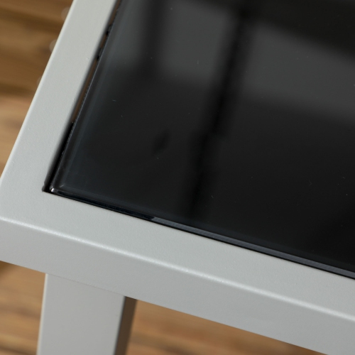 Outsunny 7 Piece Patio Dining Set, Outdoor Table and 6 Stackable Chairs, Steel Frame, Tempered Glass Top Table, Mesh Seats, Black