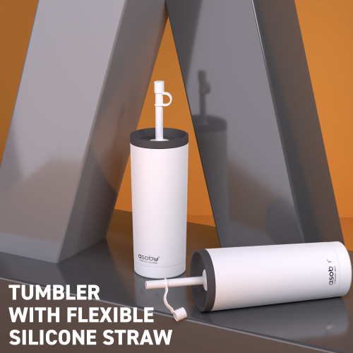 Asobu Superb Sippy Double Wall Stainless Steel Tumbler with Silicone Flexible Straw, 20 Ounces