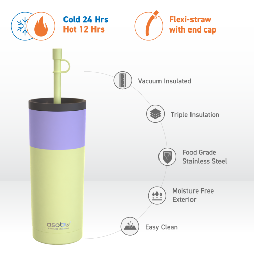 Asobu Superb Sippy Double Wall Stainless Steel Tumbler with Silicone Flexible Straw, 20 Ounces