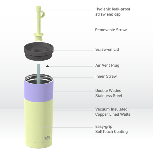 Asobu Superb Sippy Double Wall Stainless Steel Tumbler with Silicone Flexible Straw, 20 Ounces