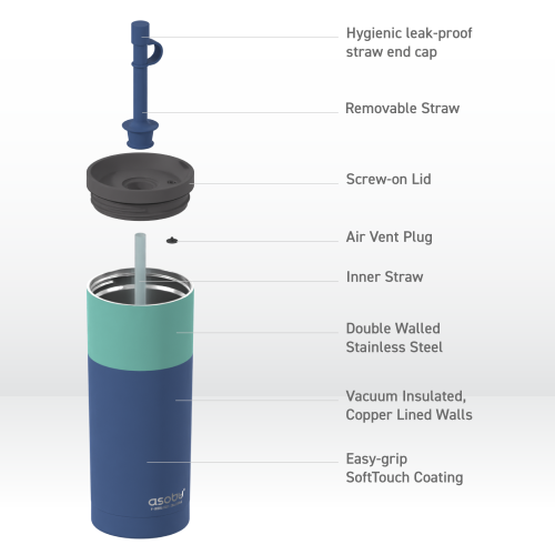 Asobu Superb Sippy Double Wall Stainless Steel Tumbler with Silicone Flexible Straw, 20 Ounces