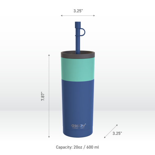 Asobu Superb Sippy Double Wall Stainless Steel Tumbler with Silicone Flexible Straw, 20 Ounces