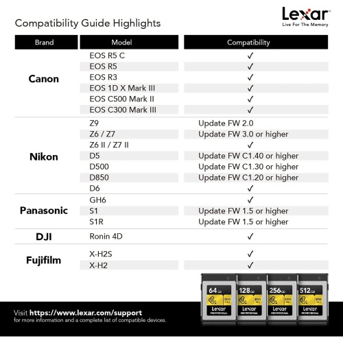 Lexar – Carte mémoire CFexpress de type B professionnelle, lecture jusqu’à 1750 Mo/s, capacité 256 Go