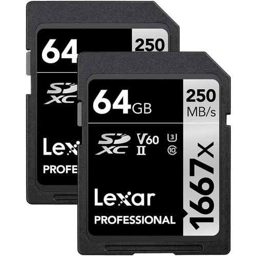 Lexar - Set of 2 SDXC UHS-II/U3 1667X Professional Card, Up to 250 MB/s Reading, 64GB Capacity