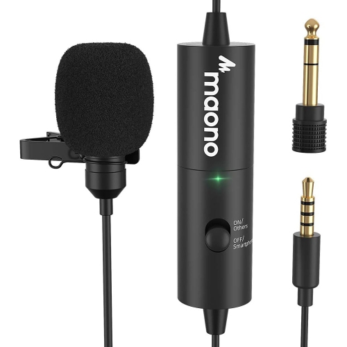 Maono - Rechargeable Omnidirectional Lavalier Microphone, 90 Hour Battery Life, Black