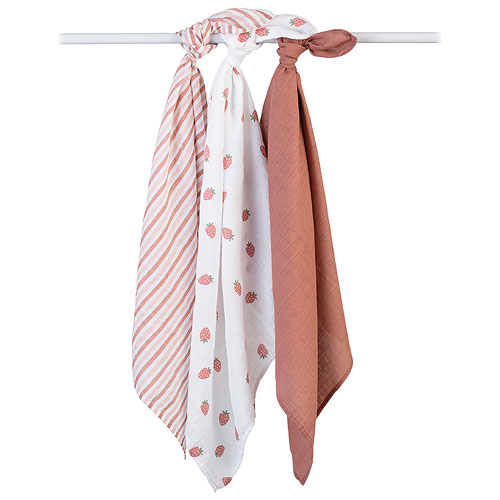 Couvertures Ã&nbsp; emmailloter en mousseline de Lulujo - Paquet de 3 - Fraises