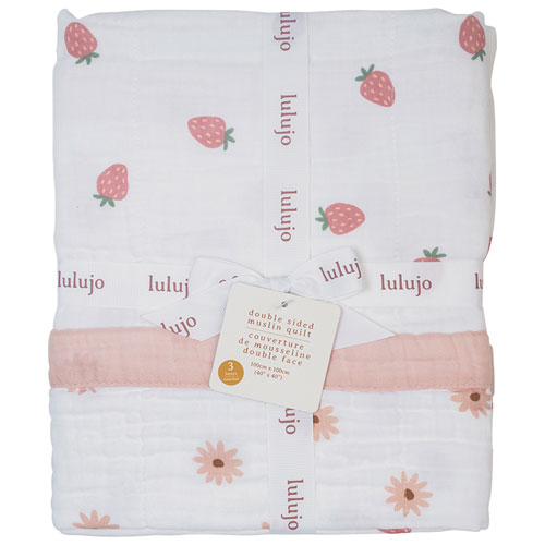 Lulujo Reversible Muslin Blanket - 3-Ply - Daisy/Strawberry