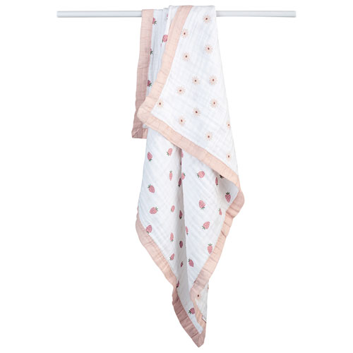Lulujo Reversible Muslin Blanket - 3-Ply - Daisy/Strawberry