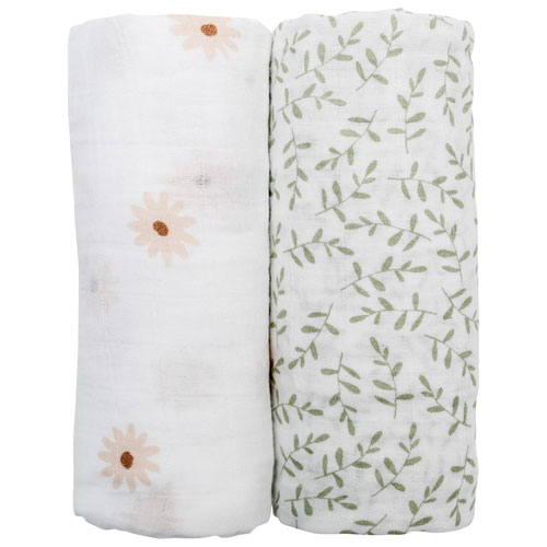 Couverture Ã&nbsp; emmailloter en mousseline Boho de Lulujo - Paquet de 2 - Marguerites/Verdure