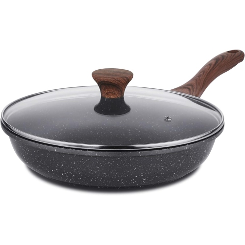 Image 1 de 9.. Poêle antiadhésive Sensarte avec couvercle, poêle à omelette avec revêtement en granite suisse, poêle de chef avec couvercle, batterie de cuisine