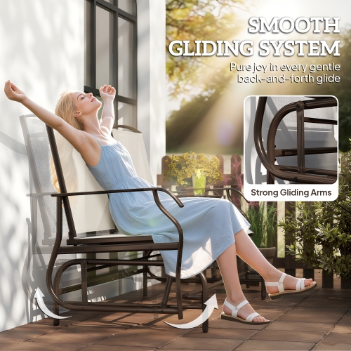 Outsunny Outdoor Glider Bench with Table, Patio Loveseat for 2 Persons, Garden Glider Rocking Chair with Breathable Mesh Fabric, Beige